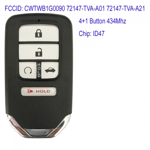 MK180110 4+1 Button 434Mhz Smart Key for Honda Accord 2018 2019 Auto Key Remote with ID47 Chip CWTWB1G0090 72147-TVA-A01 72147-TVA-A21