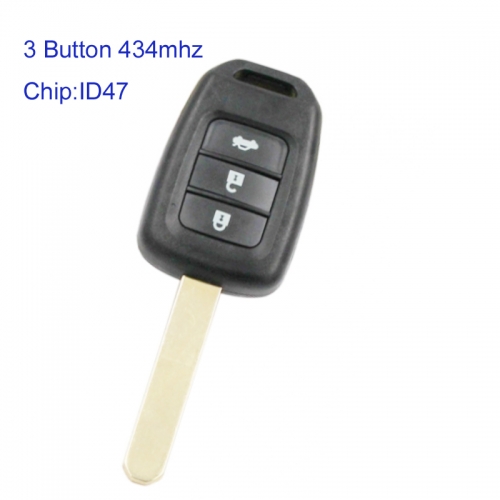 MK180129 3 Button 434mhz Head Key for H-onda City CIVIC Fit with ID47 Chip Remote Key Fob HLIK6-1T G