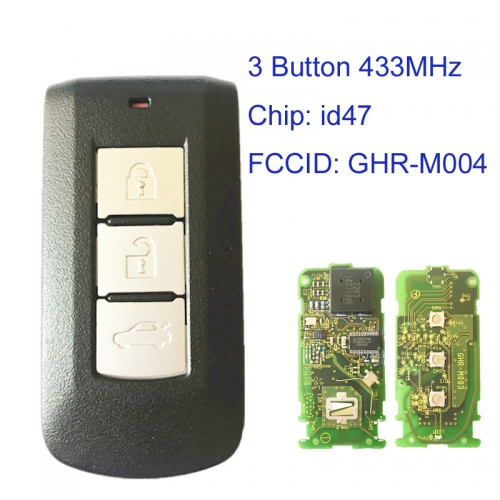 MK350013 3 Button 433MHz Smart Key for M-itsubishi Lancer Outlander GHR-M004 Keyless Go Entry Proximity Key with ID47 Chip
