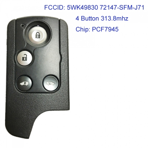 MK180126 4 Button 313.8mhz Smart Key Smart Card for H-onda 5WK49830 72147-SFM-J71 with PCF7945 Chip Remote Key Keyless Go Entry