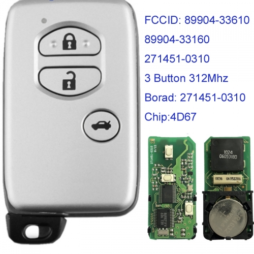 MK190165 3 Button 312Mhz Smart Key for T-oyota Camry Crown Majesta 2006 Mark x  Page1 D4  89904-33610 89904-33160 271451-0310 Keyless Go Entry Key