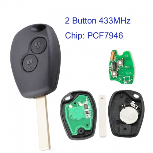 MK230011 2 Button 433MHz Head Key for R-enault Kangoo II Clio III Car Key Fob With PCF7946 Chip