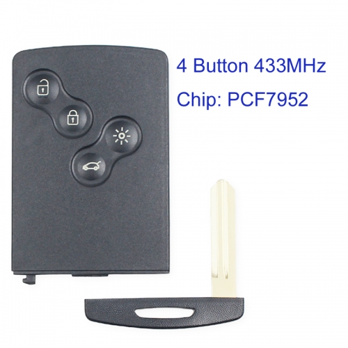 MK230006 4 Button 433MHz Smart Remote Key for R-enault Koleos Car Key Fob With PCF7952 Chip keyless Go