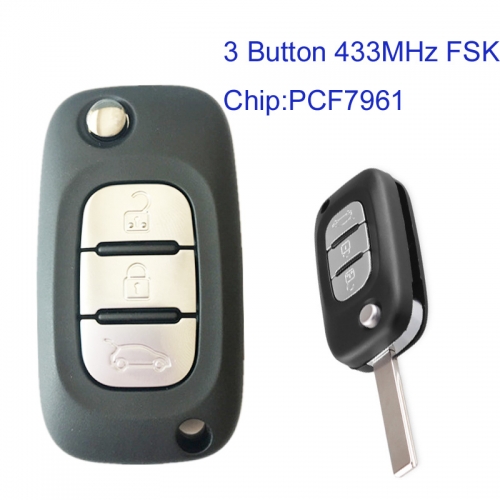MK230021 3 Button 433MHz FSK Flip Key Folding Remote Key for R-enault SM3 2009+  Fluence 2009-2015 Car Key Fob With PCF7961 Chip