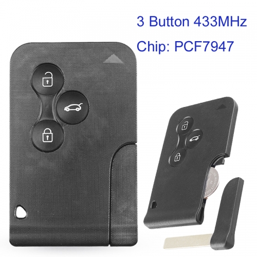 MK230008 3 Button 433MHz Remote Key for R-enault Megane Scenic 2003-2008 Car Key Fob With PCF7947 Chip