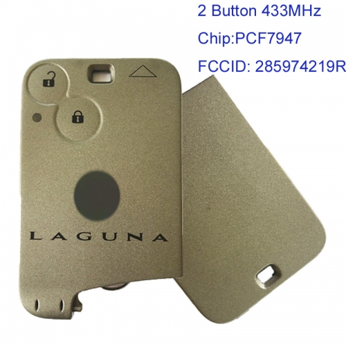 MK230026 2 Button 433MHz Smart Card Remote Key for R-enault Laguna 285974219R Car Key Fob With PCF7947 Chip