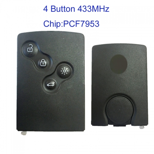 MK230024 4 Button 433MHz Smart Card Remote Key Keyless GO for R-enault Clio Car Key Fob With PCF7953 Chip ID46