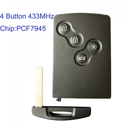 MK230025 4 Button 433MHz Smart Card Remote Key for R-enault Clio koleos Car Key Fob With PCF7945 Chip 4A chip