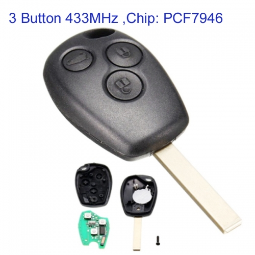 MK230010 3 Button 433MHz Head Key for R-enault Kangoo II Clio III Car Key Fob With PCF7946 Chip