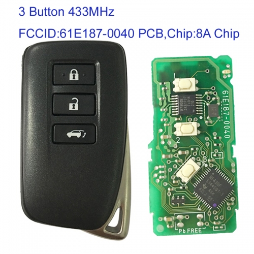 MK490012 3 Button 433MHz Smart Key Smart Card for Lexus 61E187-0040 PCB 8A CHIP Auto Car Key Fob