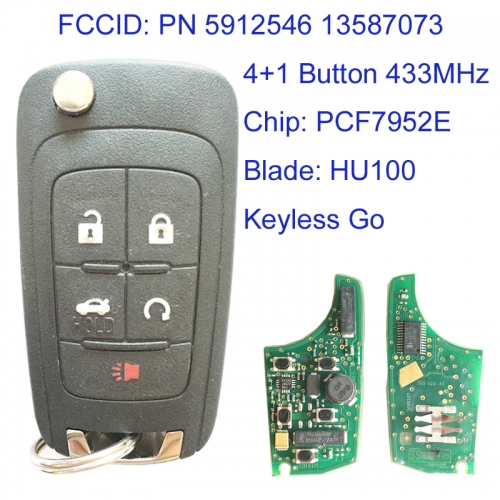 MK280036 4+1 Button 433MHz Flip Remote Key for Chevrolet Cruze Malibu PN 5912546 13587073 Car Key Fob Remote with PCF7952E Chip Keyless Go