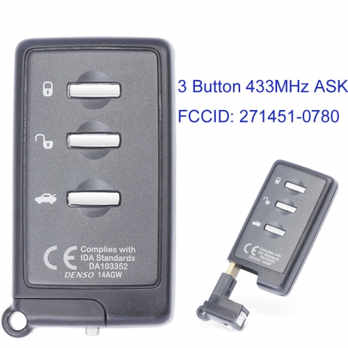 MK450006 3 Button 433MHz ASK Smart Key Remote Control for Subaru Denso 14ACA 88835-AG010 271451-0780 Auto Car Key Fob