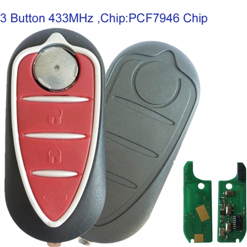 MK440003 3 Button 433MHz Key Remote Control for Alfa Romeo 159 Marelli BSI System Auto Car Key Fob with PCF7946 Chip