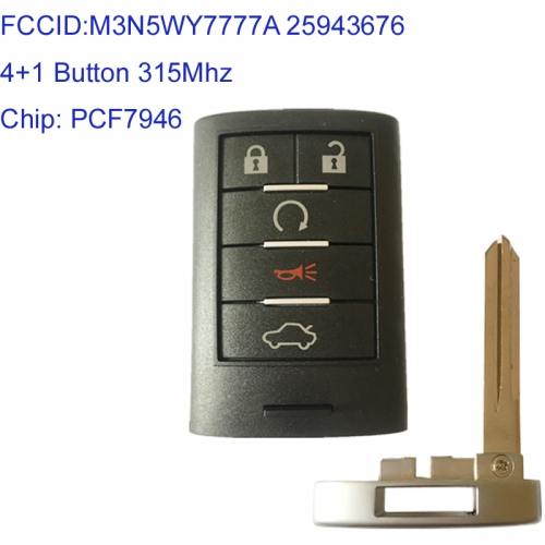 MK340018 4+1 Button 315Mhz Smart Key for C-adillac 2008-2011 SLS M3N5WY7777A 25943676 Auto Car Key Fob with PCF7952 Chip