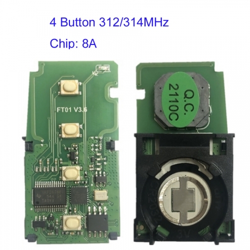 MK490029 4 Button 312/314MHz Smart Key PCB for for T-oyota Lexus FT01-2110 Board with 8A Chip