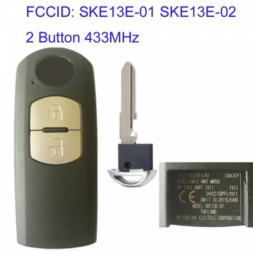 MK540033 2 Button 433MHz Smart Key Control for Mazda 2013-2019 CX-3 CX-5 Remote Auto Car Key Fob SKE13E-01 SKE13E-02