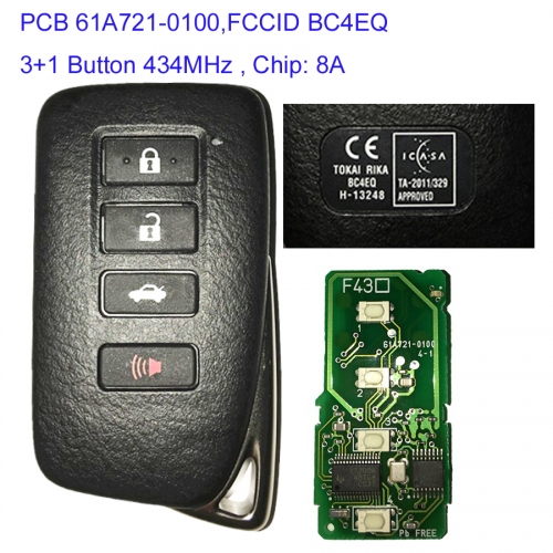 MK490018 3+1 Button 434MHz Smart Key for Lexus keyless Car Key Fob Remote Control with 8A Chip PCB 61A721-0100,BC4EQ