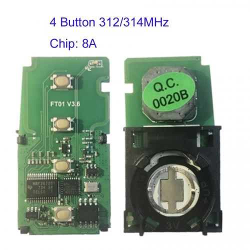 MK490026 4 Button 312/314MHz Smart Key PCB for for T-oyota Lexus FT01-0020 Board with 8A Chip