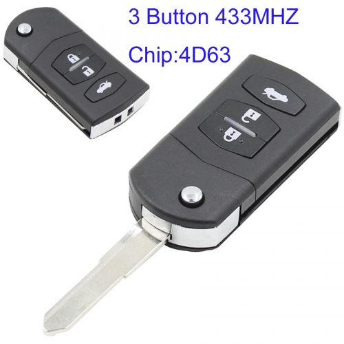 MK540025 3 Button 433MHZ Flip Key for Mazda M6 M9 Remote M-itsubishi system Auto Car Key Fob With 4D63 Chip SKE126-01