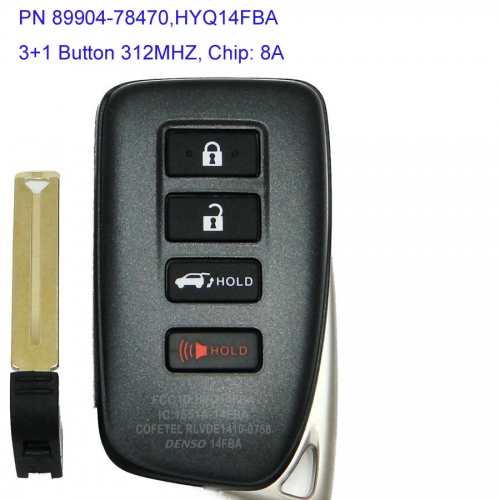 MK490022 3+1 Button 312MHZ Smart Key for Lexus 2015-2019 keyless Car Key Fob Remote Control with 8A Chip PN 89904-78470,HYQ14FBA AG BOARD 2110