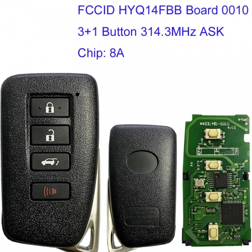 MK490024 3+1 Button 314.3MHz ASK Smart Key for Lexus 2017-2019 keyless Car Key Fob Remote Control with 8A Chip FCCID HYQ14FBB Board 0010 231451-0010