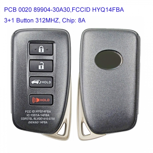 MK490021 3+1 Button 312MHZ Smart Key for Lexus ES350 keyless Car Key Fob Remote Control with 8A Chip PCB 0020 89904-30A30,HYQ14FBA
