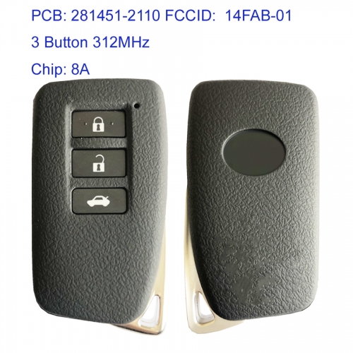 MK490014 3 Button 312MHz Smart Key for Lexus NX200t keyless Car Key Fob Remote Control with 8A Chip PCB 281451-2110 FCCID 14FAB-01