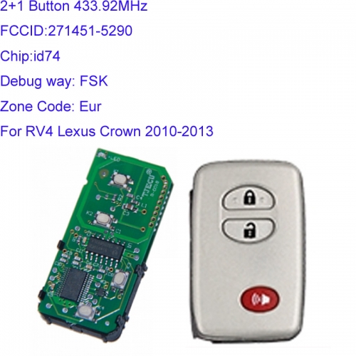MK190185 2+1 Button 433.92MHz Smart Key for T-oyota RV4 Lexus Crown 2010-2013 Auto Car Key Fob 271451-5290-Eur Smart Card