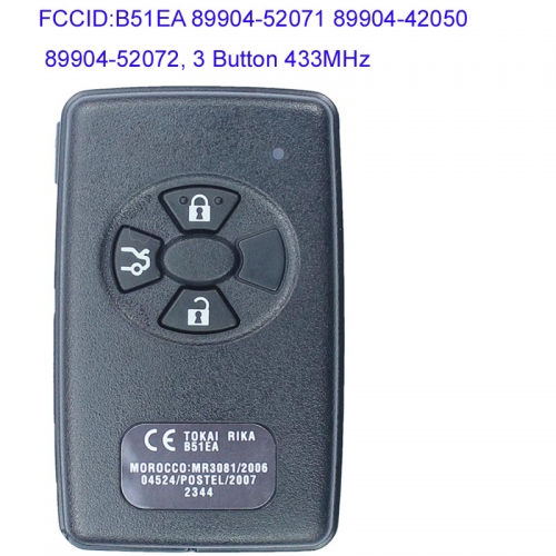 MK190177 3 Button 433MHz Smart Key for T-oyota Corolla Auris Rav4 Yaris 2006+ Car Key Fob Remote Control B51EA 89904-52071 89904-42050 89904-52072