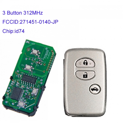 MK190194 3 Button 312MHz Smart Key for T-oyota Auto Car Key Fob 271451-0140-JP Smart Card with ID74 Chip