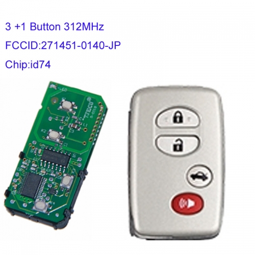 MK190195 3+1 Button 312MHz Smart Key for T-oyota Auto Car Key Fob 271451-0140-JP Smart Card with ID74 Chip