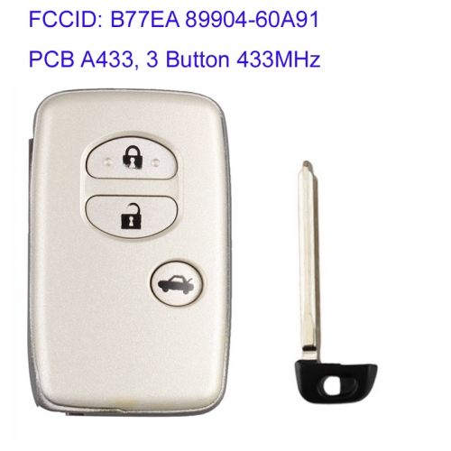 MK190208 3 Button 433MHz Smart Key for T-oyota Land Cruiser 2008+ Auto Car Key Fob B77EA 89904-60A91 PCB A433 Keyless Go