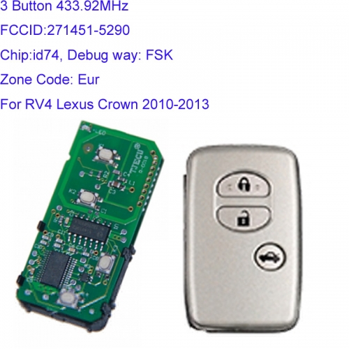 MK190186 3 Button 433.92MHz Smart Key for T-oyota RV4 Lexus Crown 2010-2013 Auto Car Key Fob 271451-5290-Eur Smart Card