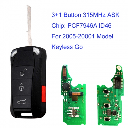 MK470032 3+1 Button 315MHz ASK Flip Key for P-orsche Cayenne 2004 2005 2006 2007 2008 2009 2010 2011 After 2004 with PCF7946A Chip Keyless Go