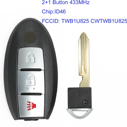 MK210081 2+1 Button 433MHz Remote Key Fob for N-issan Patrol Juke Cube Micra Armada TWB1U825 CWTWB1U825 CWTWBU825 Auto Car Key with ID46 Chip