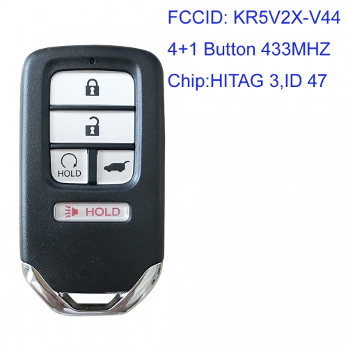 MK180134 4+1 Button 433MHZ Smart Card Smart Key for H-onda  2017 CRV KR5V2X-V44 Remote Control with ID47 Chip Part No 72147-TGG-A210-M1