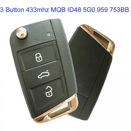 MK120087 3 Button 434mhz Flip Key Remote for VW MQB ID48 5G0 959 753BB Remote Control Fob No Keyless