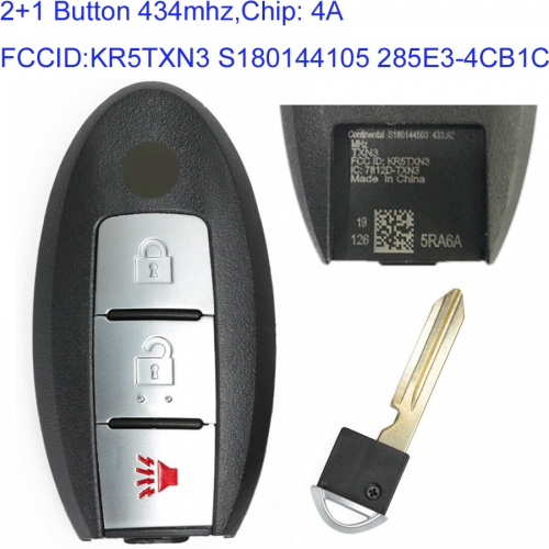 MK210102 2+1 Button 434MHZ Smart Key for N-issan Rogue Kicks KR5TXN3 S180144105 285E3-4CB1C Auto Car Key Fob with 4A Chip