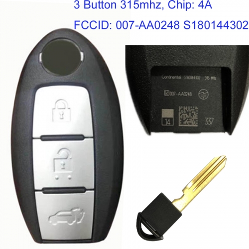 MK210101 3 Button 315mhz Smart Key for N-issan T32 X-trail Intelligent Key S180144302 Auto Car Key Fob with 4A Chip