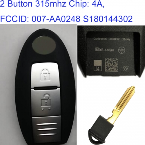 MK210100 2 Button 315mhz Smart Key for N-issan X-trail Intelligent Key 007-AA0248 S180144302 Auto Car Key Fob with 4A Chip