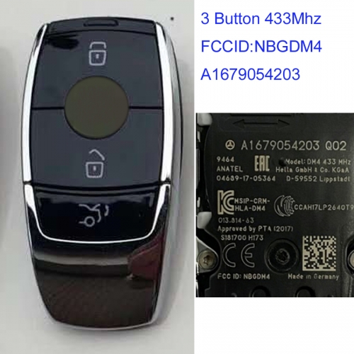 MK100047 Original 3 Button 433Mhz Smart Key Remote Control for M-ercedes B-enz A- Class Auto Car Key Fob NBGDM4 A1679054203