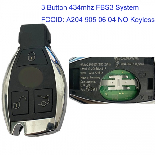MK100050 Original 3 Button 434mhz Smart Key Remote Control for M-ercedes with FBS3 System Auto Car Key Fob A204 905 06 04 NO Keyless Go
