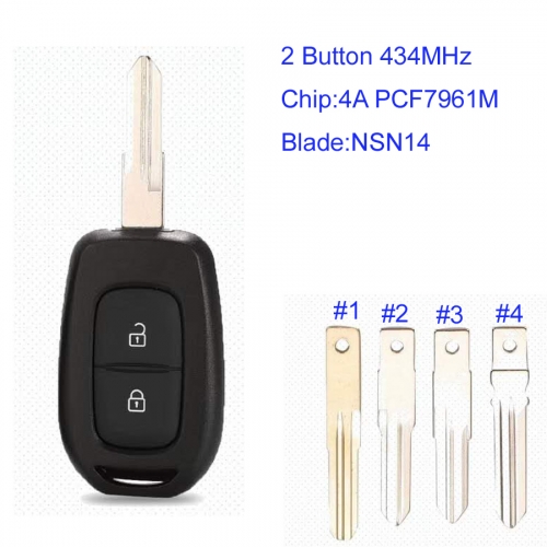 MK230043 2 Button 434MHz Flip Key Remote Control for R-enault Sandero Dacia Auto Car Key Fob with Blade NSN14