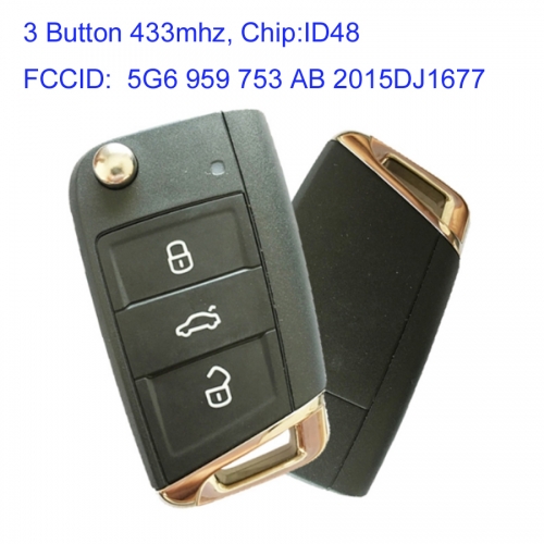 MK120092 3 Button 433mhz  Flip Key for VW V-olkswagen GOLF MK7 5G6 959 753 AB 2015DJ1677 Auto Car Key Keyless Go
