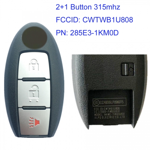 MK210082 2+1 Button 315mhz Smart Key for N-issan Juke Proximity Auto Car Key Keyless Go CWTWB1U808 PN: 285E3-1KM0D
