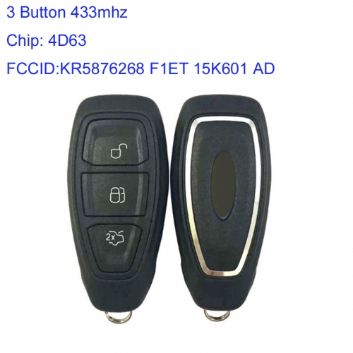 MK160107 3 Button 433mhz Smart Key for Ford FIESTA FOCUS C-MAX Auto Car Key Keyless Go Key KR5876268 F1ET 15K601 AD