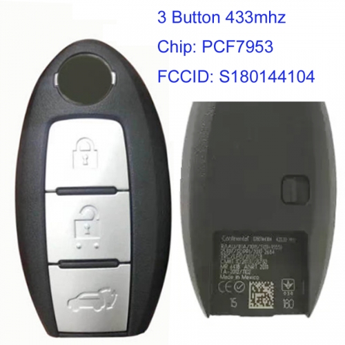 MK210084 3 Button 433mhz Smart Key for N-issan Qashqai X-Trail T32  2013 - 2017 P-ulsar Auto Car Key Fob S180144104 with PCF7953 4A Chip