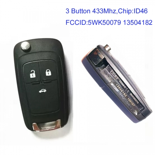 MK420003 3 Button 433Mhz Flip Key Remote for JG JH Cruze Sedan 2010 - 2015 13504182 Auto Car Key Fob 13574865 with PCF7937E Chip