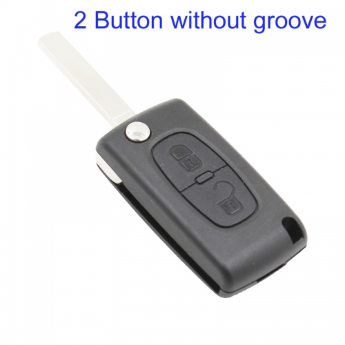 FS240003 2 Button Flip Key Shell Cover for P-eugeot 207 208 Auto Car Key Blade Replacement without groove VA2 CE0536