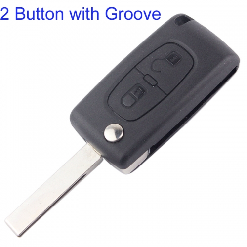 FS240004 2 Button Flip Key Shell Cover for P-eugeot 307 Auto Car Key Blade Replacement with groove